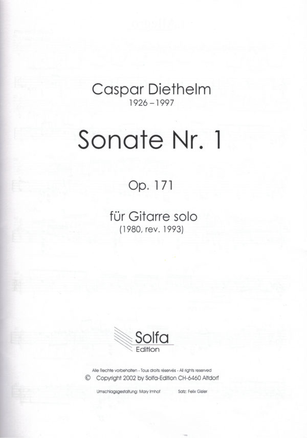 Caspar Diethelm - Sonate 1; Opus 171; für Gitarre solo – Bild 3
