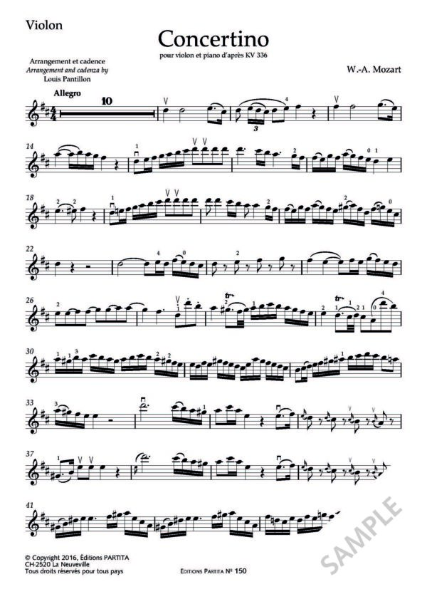 W.-A. Mozart - CONCERTINO pour violon et piano, d’après KV 336, Arr. Louis Pantillon – Bild 2
