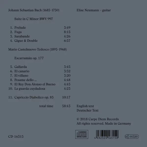 Elise Neumann: CD 'Bach & Castelnuovo-Tedesco: Guitar Music' – Bild 2