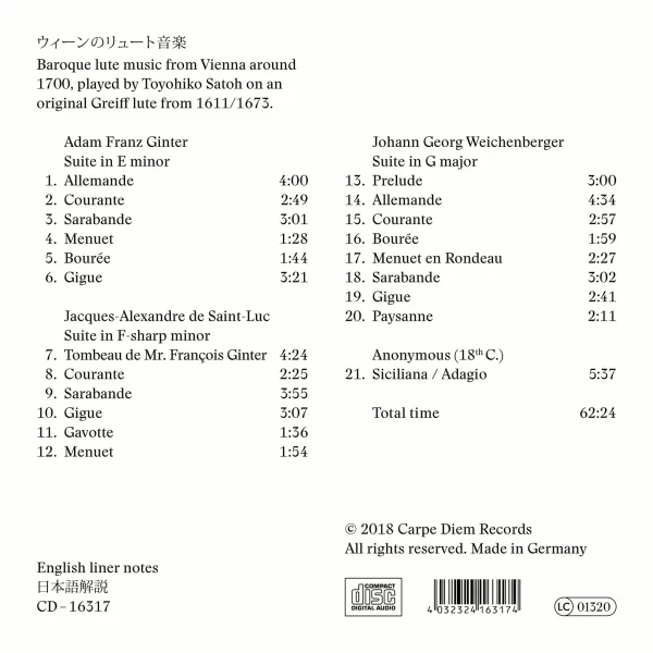 Toyohiko Satoh: CD 'Viennese Lute Music' – Bild 2