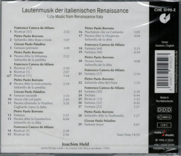 Joachim Held, CD: Lautenmusik der italienischen Renaissance – Bild 2