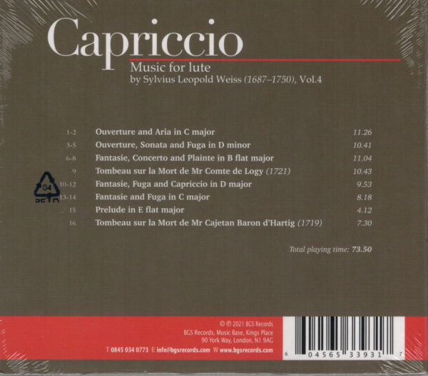 Nigel North, CD: 'Capriccio', Music for lute by S-L- Weiss, Vol. 4 – Bild 2