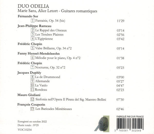Duo Odelia, CD: Guitares romantiques - Marie Sans & Alice Letort – Bild 2