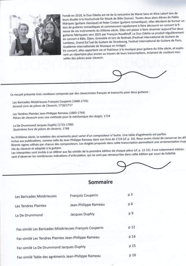 Couperin, Rameau, Duphly: Rondeaux - transcriptions pour deux guitares / transcriptions for two guitars; Duo Odelia – Bild 4