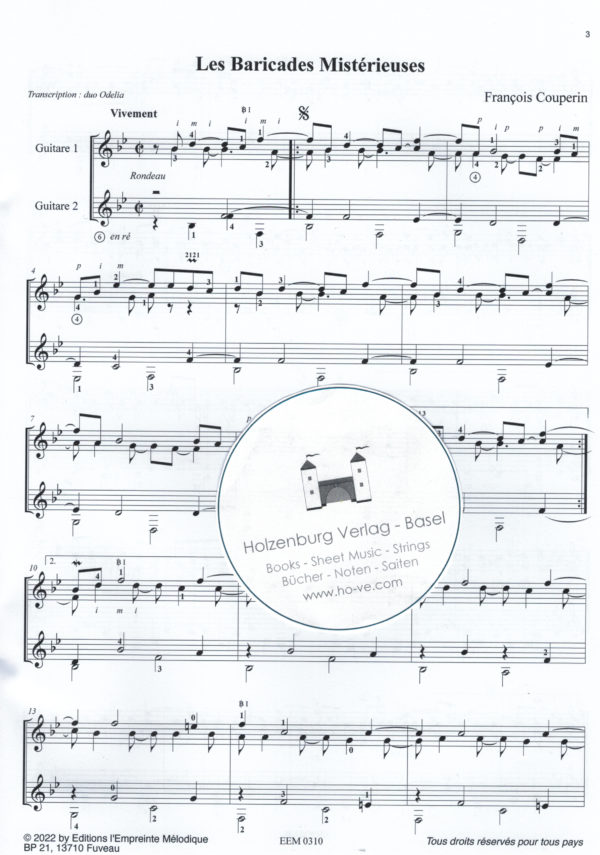 Couperin, Rameau, Duphly: Rondeaux - transcriptions pour deux guitares / transcriptions for two guitars; Duo Odelia – Bild 3