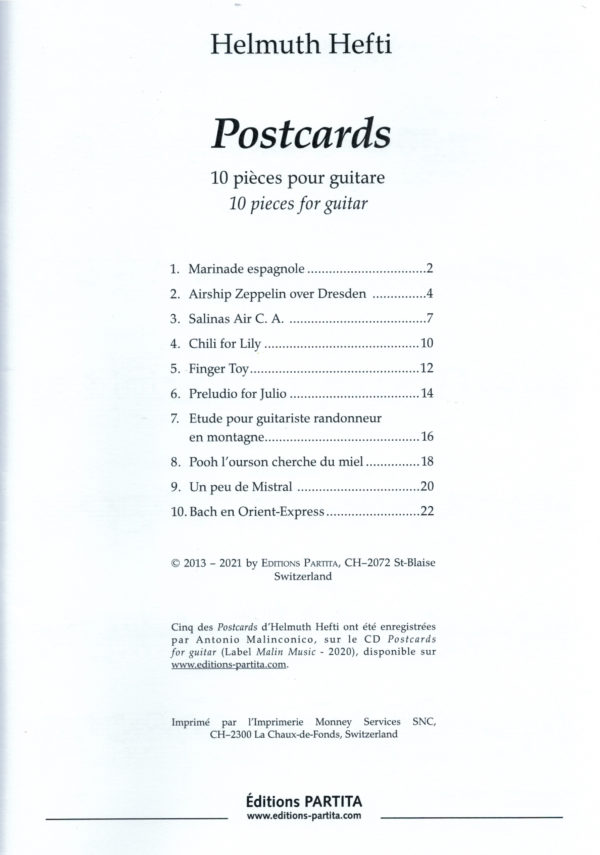 H. Hefti - 'Postcards', 10 pièces pour guitare / 10 pieces for guitar – Bild 3