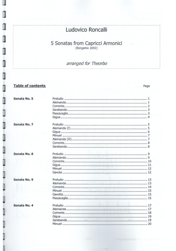 Ludovico Roncalli - Five Guitar-Sonatas arranged for Theorbo, in French tablature – Bild 3