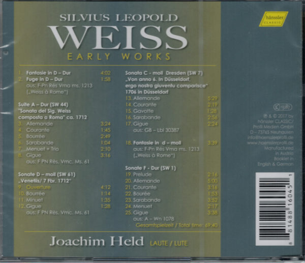 Joachim Held, CD: Silvius Weiss, Early Works - 11-course Baroque-Lute – Bild 2