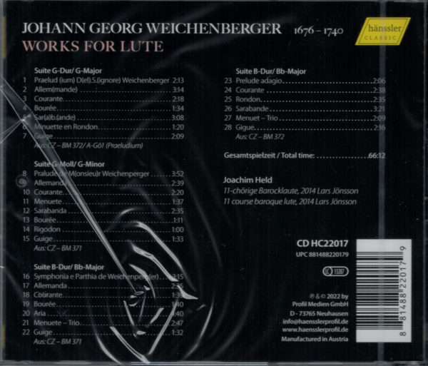 Joachim Held, CD: Johann Georg Weichenberger, Works for Lute – Bild 2
