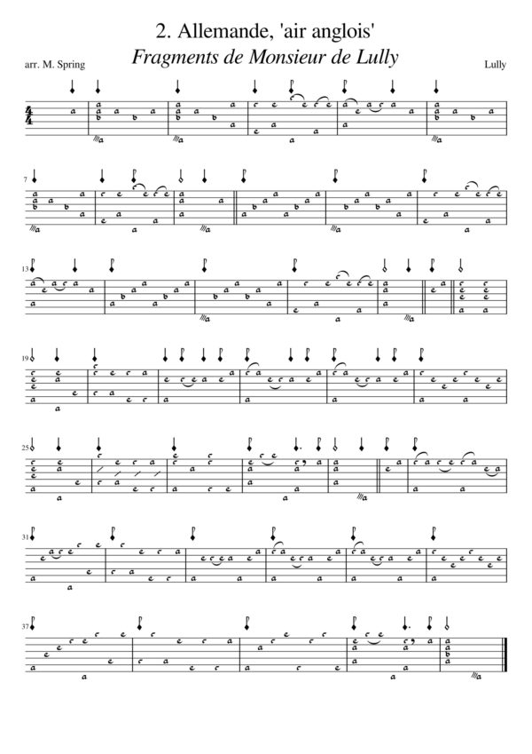 Terpsichore et Pan, French Orchestral ballet music, arranged for 11-course baroque lute