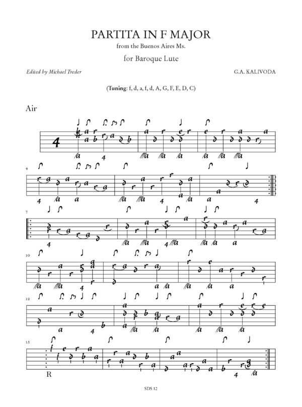 Georg Adalbert Kalivoda - Partita in Fa maggiore (dal ms. di Buenos Aires) per Liuto Barocco – Bild 2