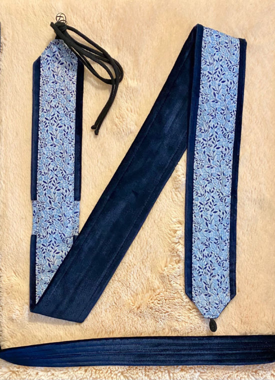 Arion Straps - SET: STRAP & TAIL 105 x 6,0 cm, dark blue / blue leaves pastel blue silver drops