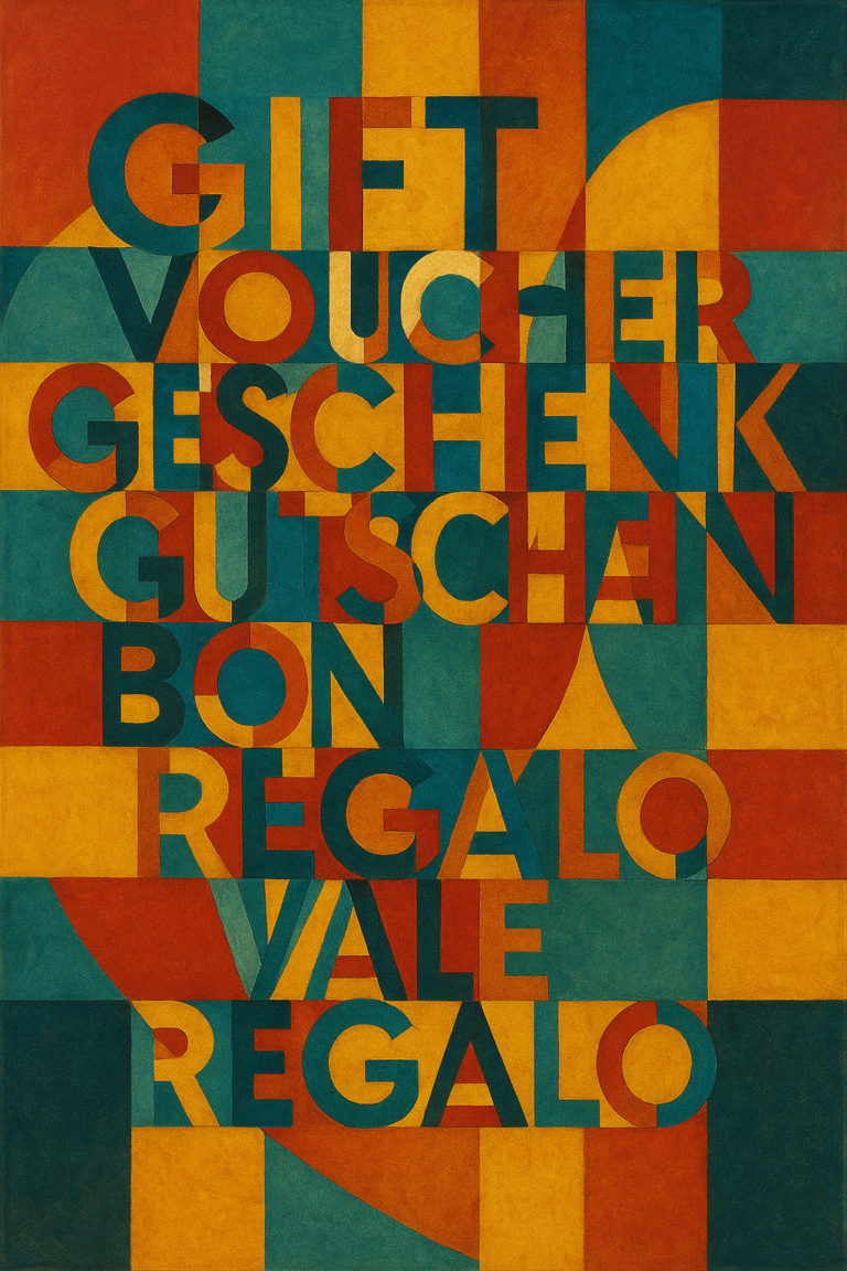 Abstrakte Collage mit Gutscheintext