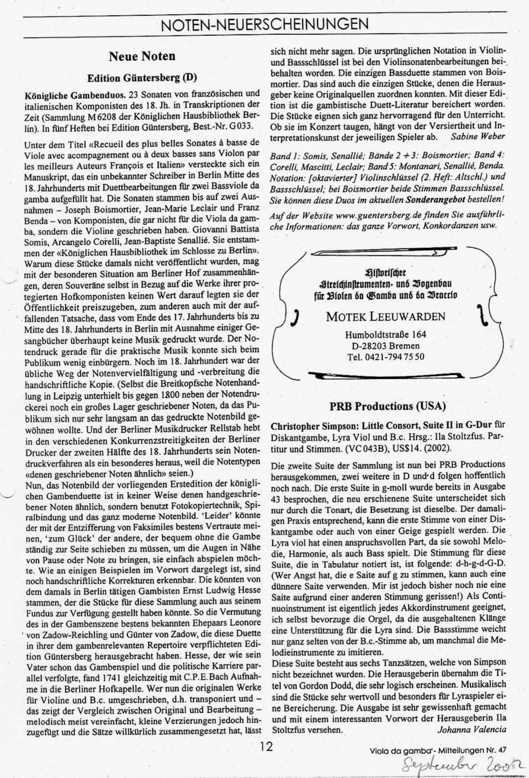Anonym (Berlin 18. Jh.) Königliche
Gambenduos - 23 Sonaten von französischen und italienischen Komponisten des 18.
Jahrhunderts in Transkriptionen der Zeit (Sammlung M6208 der Königlichen
Hausbibliothek Berlin), für 2 Bassgamben – Bild 2