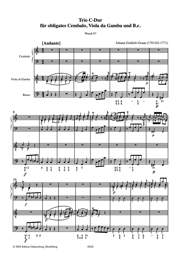 Graun, Johann Gottlieb (1701/02- 1771) - Trio C-Dur Wendt 87 – Bild 2