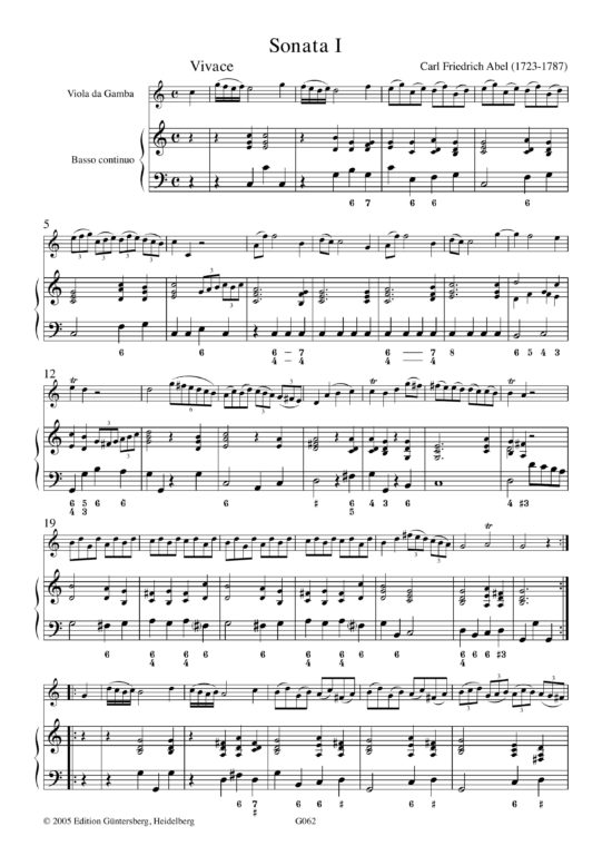 Carl Friedrich Abel (1732-1787) Six
        Easy Sonattas - für Viola da Gamba und Basso continuo oder andere Instrumente