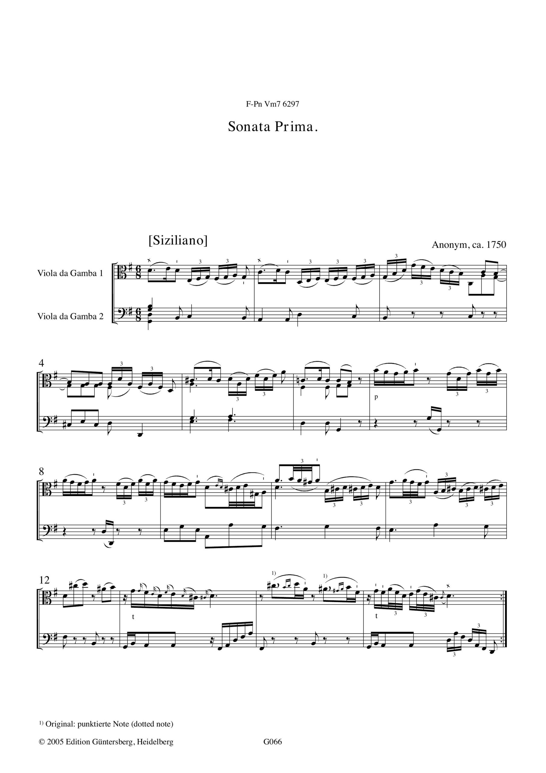 Anonym, Frankreich um 1750 Pariser Gambenduos - Sechs frühklassische Sonaten eines unbekannten Komponisten für zwei
Bassgamben - Sammlung Vm7 6297 der Nationalbibliothek in Paris – Bild 7