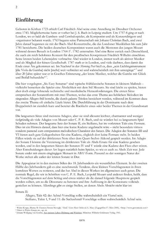 Carl Friedrich Abel (1732-1787) Six
Easy Sonattas - für Flöte und Basso continuo