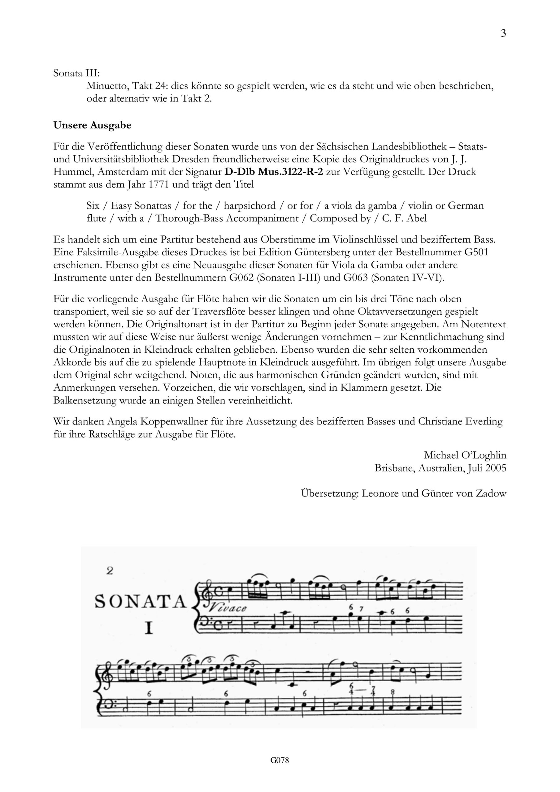 Carl Friedrich Abel (1732-1787) Six
Easy Sonattas - für Flöte und Basso continuo – Bild 3