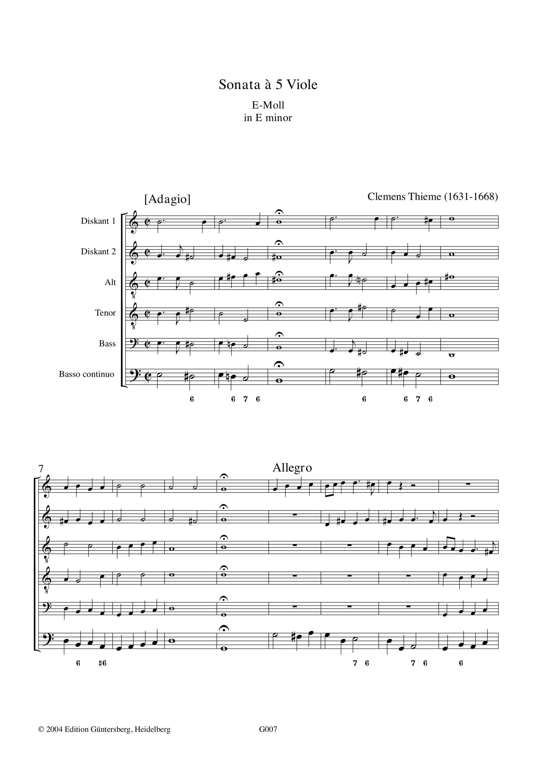 Clemens Thieme (1631-1668) Sonata à 5
Viole - 2 fünfstimmige Sonaten – Bild 3