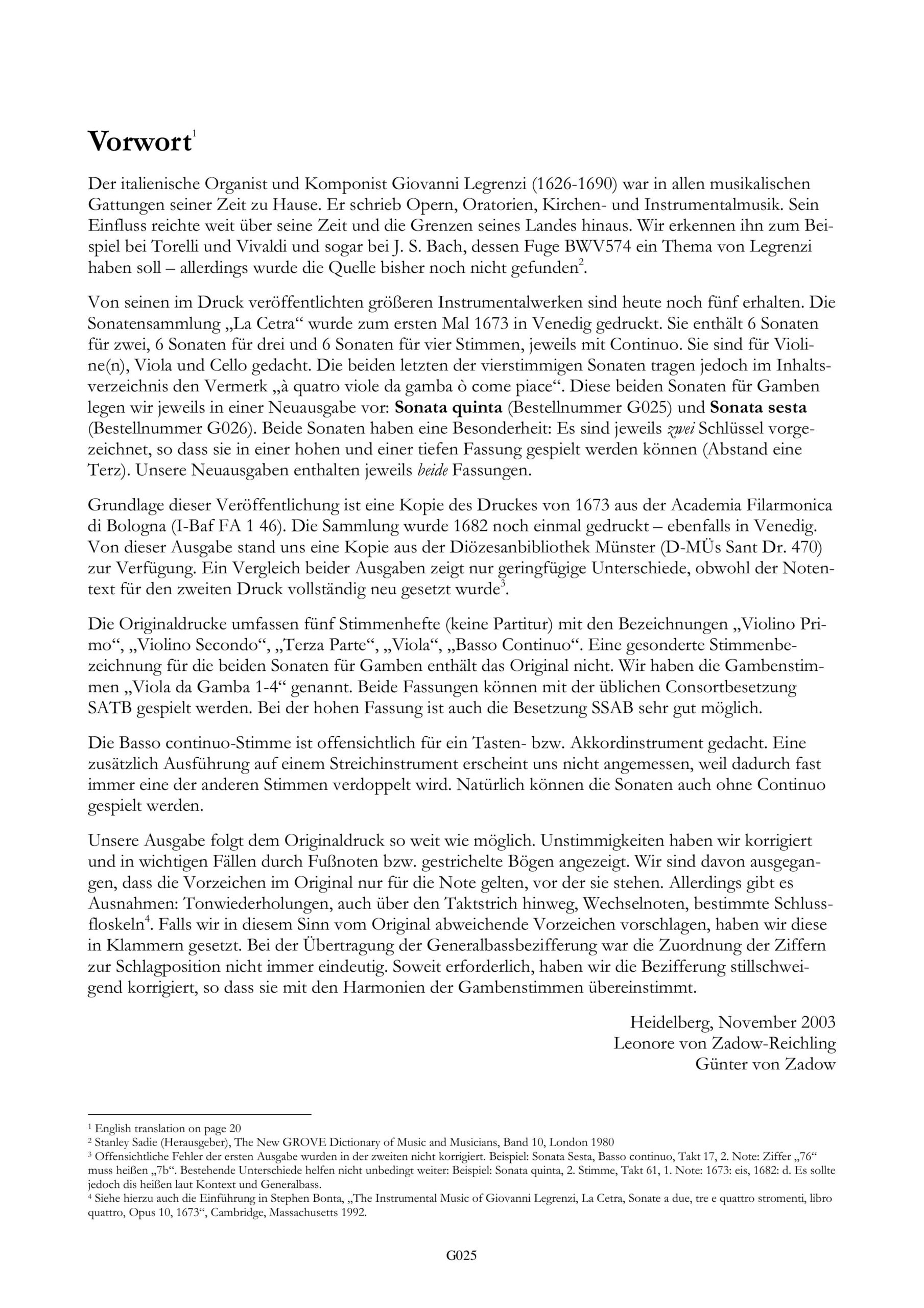 Giovanni Legrenzi (1626-1690) Zwei
Sonaten aus La Cetra - für Gambenquartett und B.c., Venedig 1673 – Bild 2