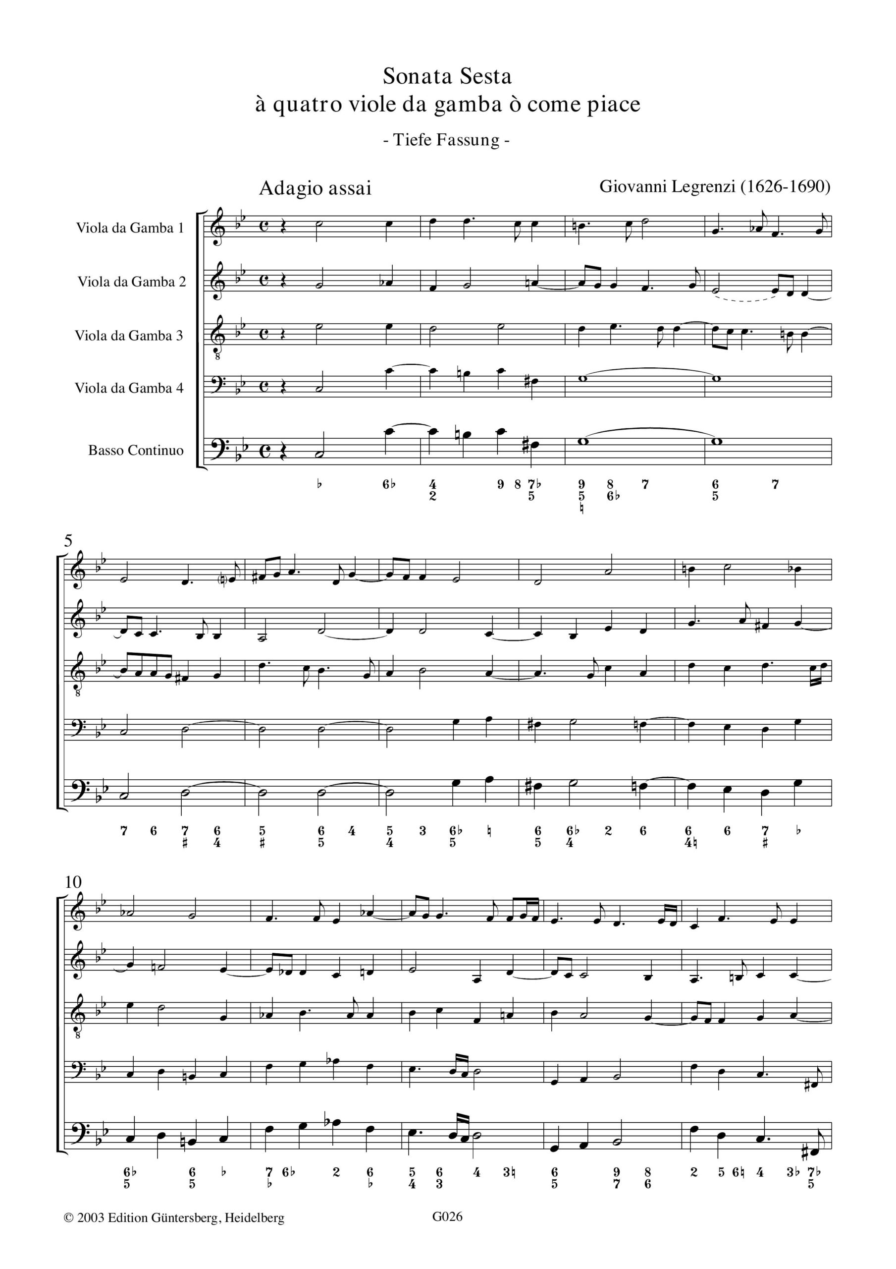 Giovanni Legrenzi (1626-1690) Zwei
Sonaten aus La Cetra - für Gambenquartett und B.c., Venedig 1673 – Bild 4
