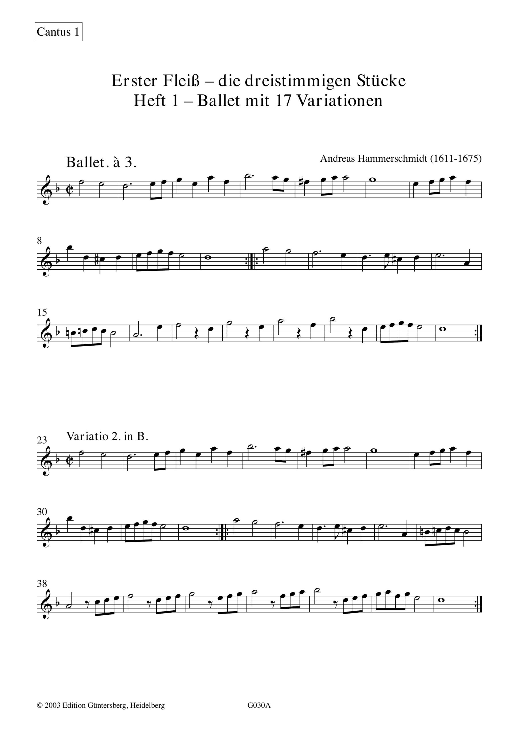 Andreas Hammerschmidt (1611-1675) Erster Fleiß, dreistimmige Stücke - für 2 Diskantgamben oder Violinen und Basso continuo aus Ander Theil
(1639) – Bild 4