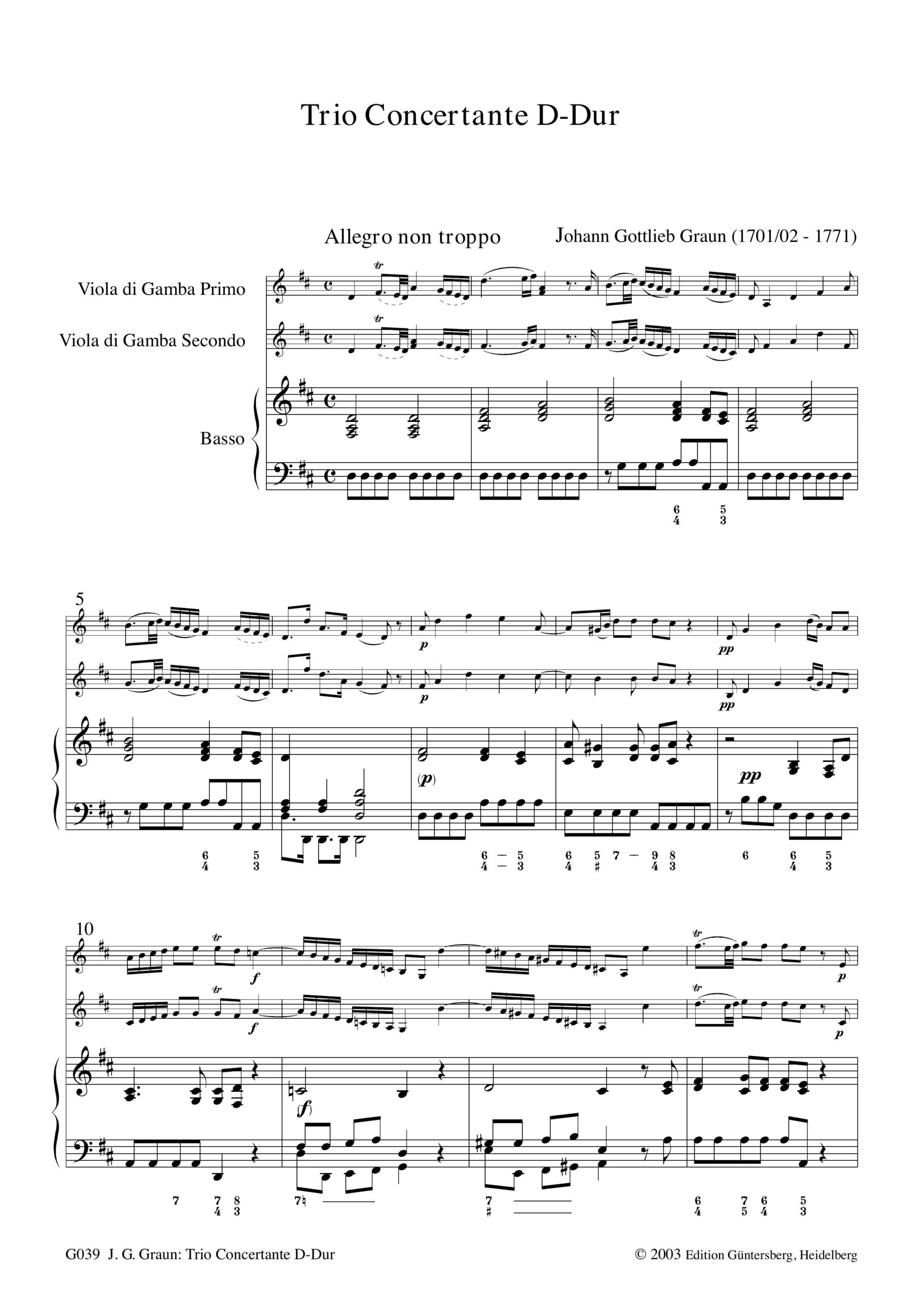 Johann Gottlieb Graun (1701/2-1771) Trio Concertante - für 2 Bassgamben und B.c. – Bild 4