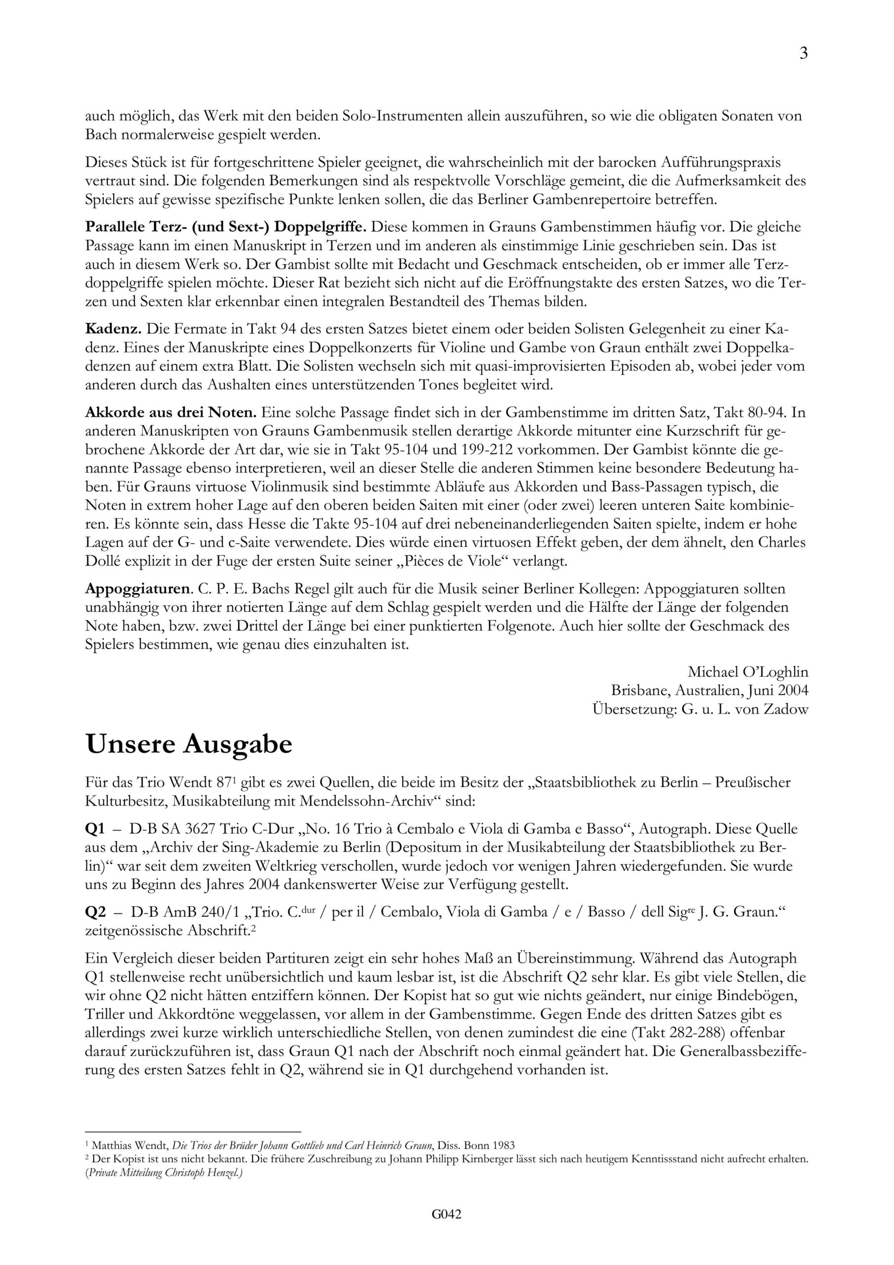 Johann Gottlieb Graun (1701/2-1771) Trio C-Dur - für Viola da Gamba, obligates Cembalo und Basso continuo – Bild 3