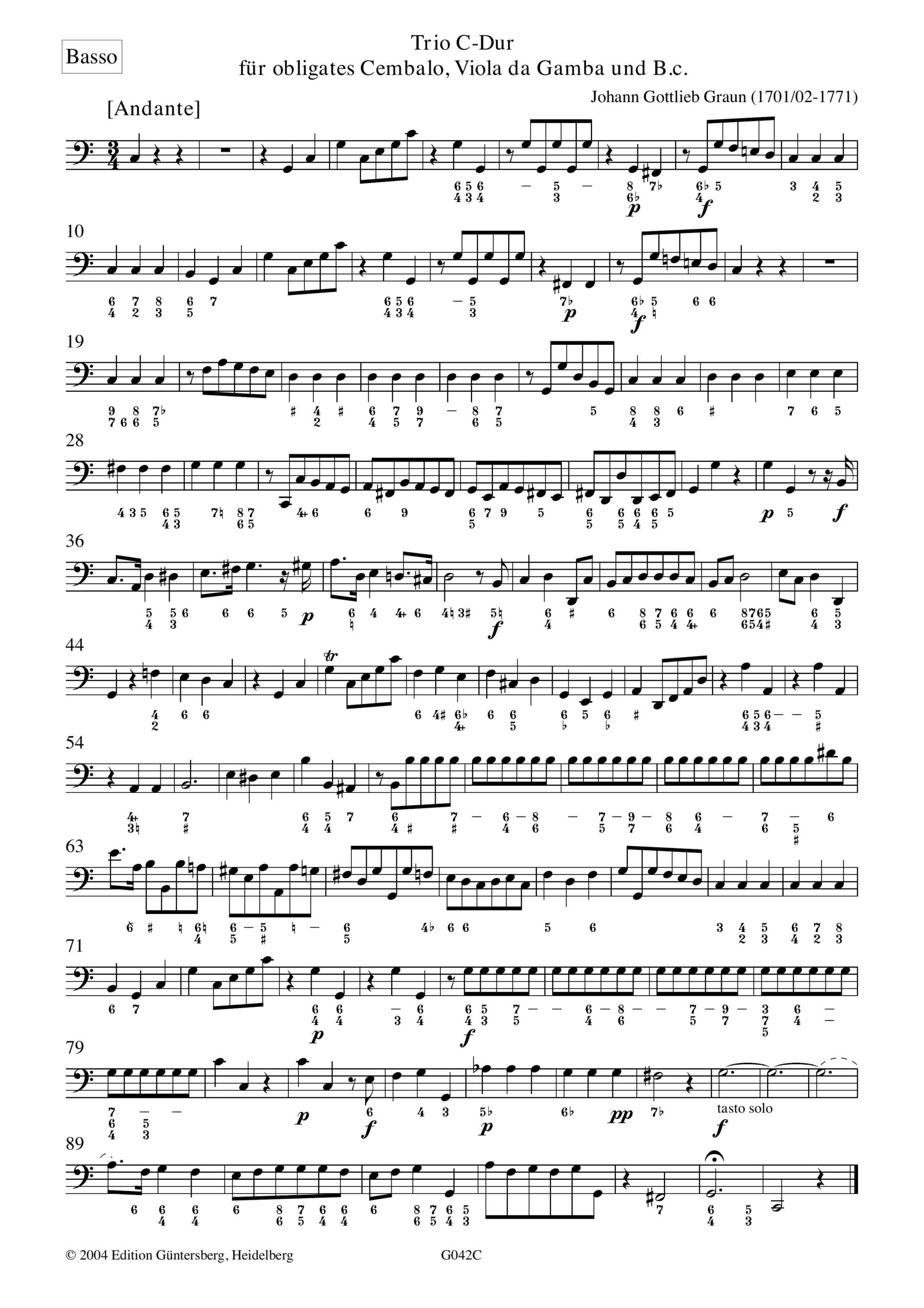 Johann Gottlieb Graun (1701/2-1771) Trio C-Dur - für Viola da Gamba, obligates Cembalo und Basso continuo – Bild 7