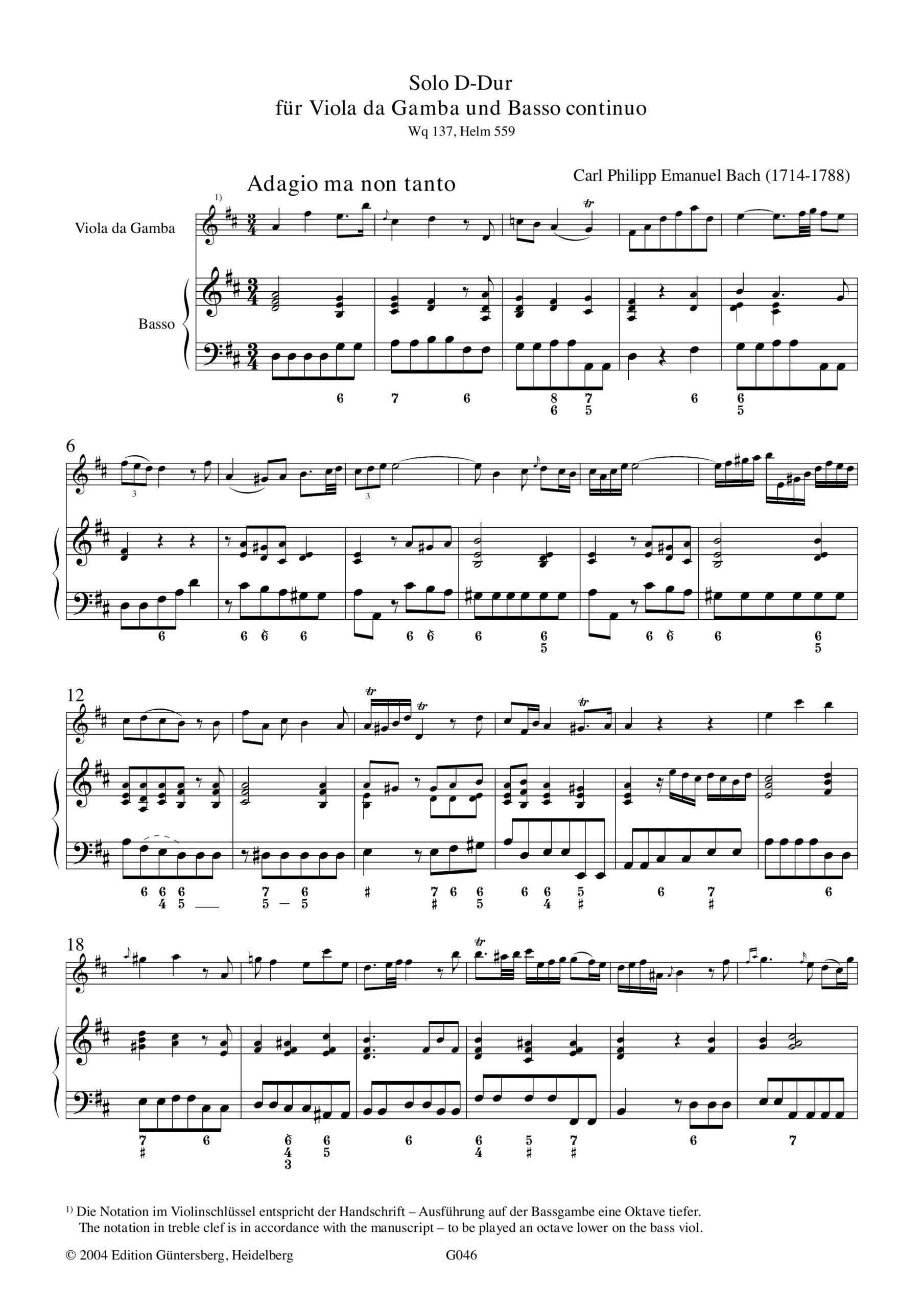 Carl Philipp Emanuel Bach (1714-1788) Solo D-Dur für Viola da Gamba und B.c. - Besprechungen / Reviews – Bild 4