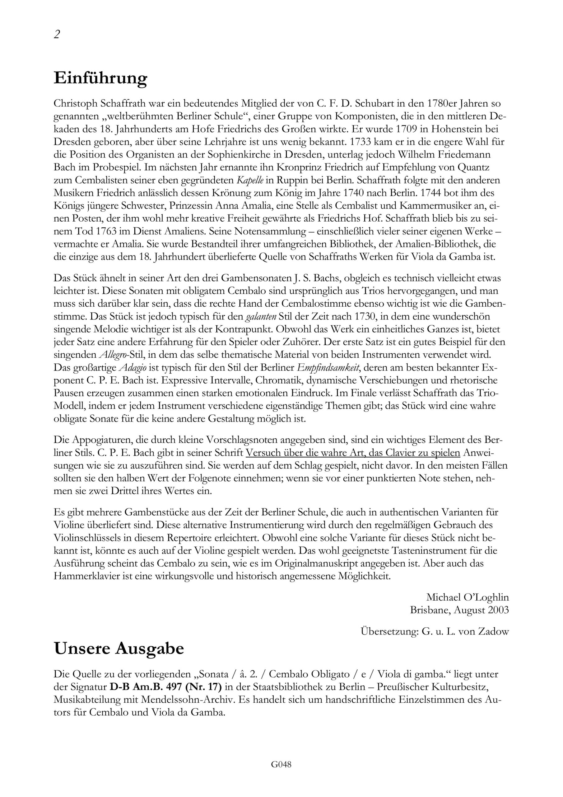Christoph Schaffrath (1709-1763) Sonate A-Dur für obligates Cembalo und Viola da Gamba - Besprechungen / Reviews – Bild 2