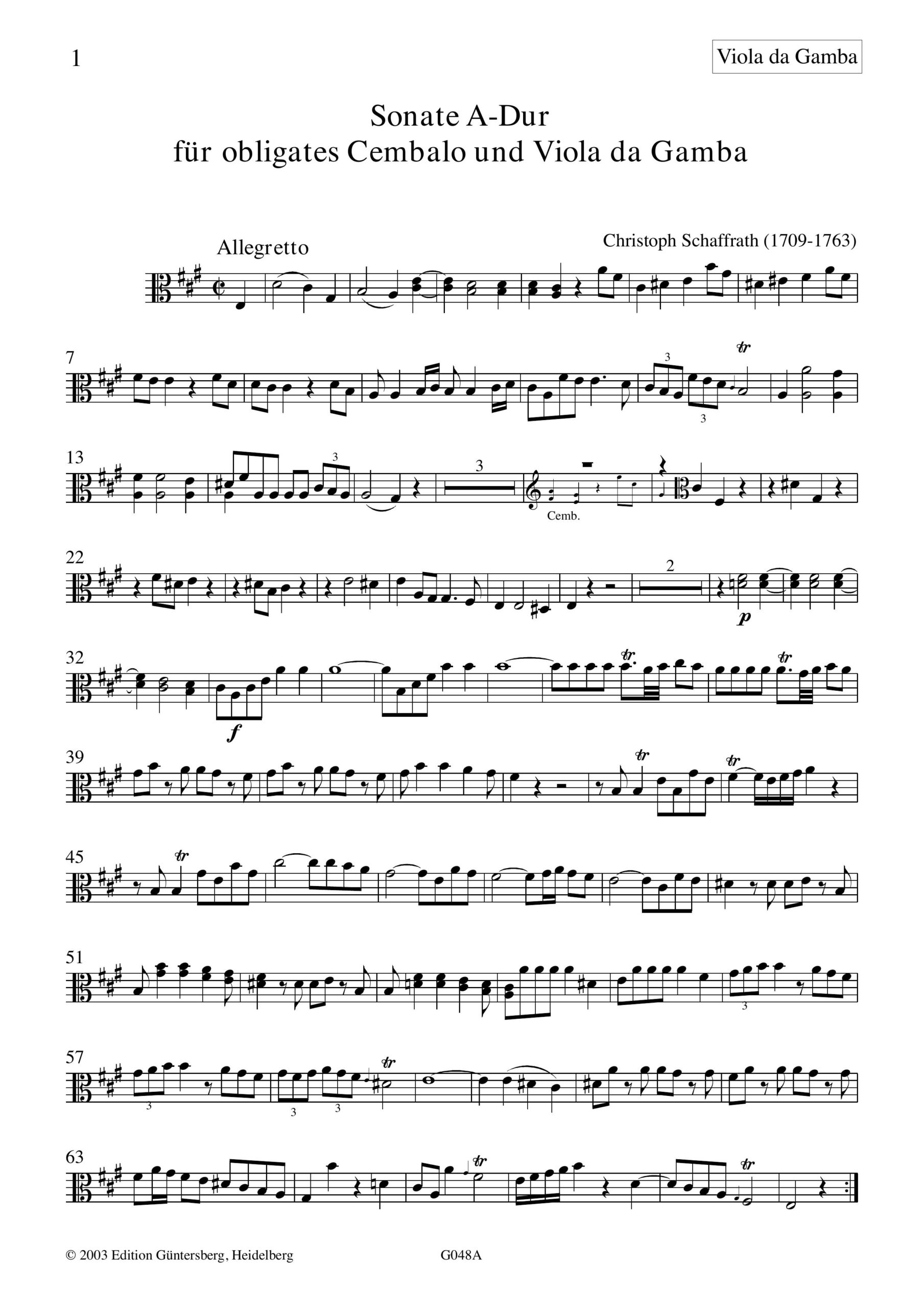 Christoph Schaffrath (1709-1763) Sonate A-Dur für obligates Cembalo und Viola da Gamba - Besprechungen / Reviews – Bild 5