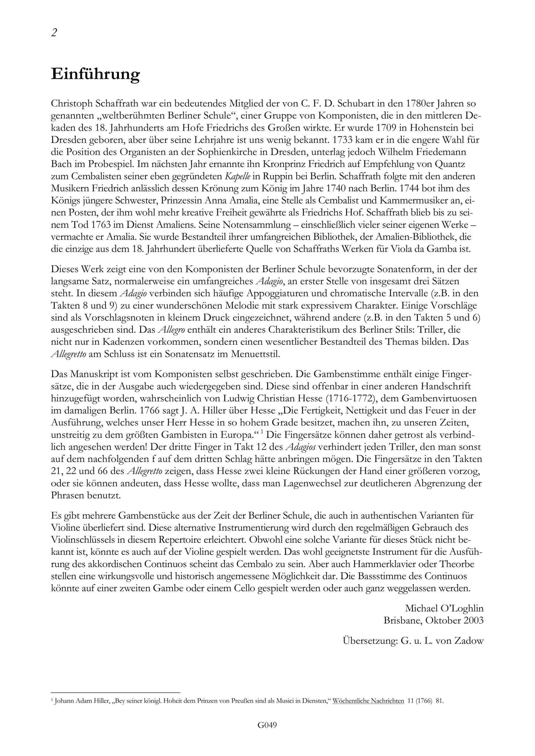 Christoph Schaffrath (1709-1763) Solo
B-Dur für Viola da Gamba und B.c. - Besprechungen / Reviews – Bild 2