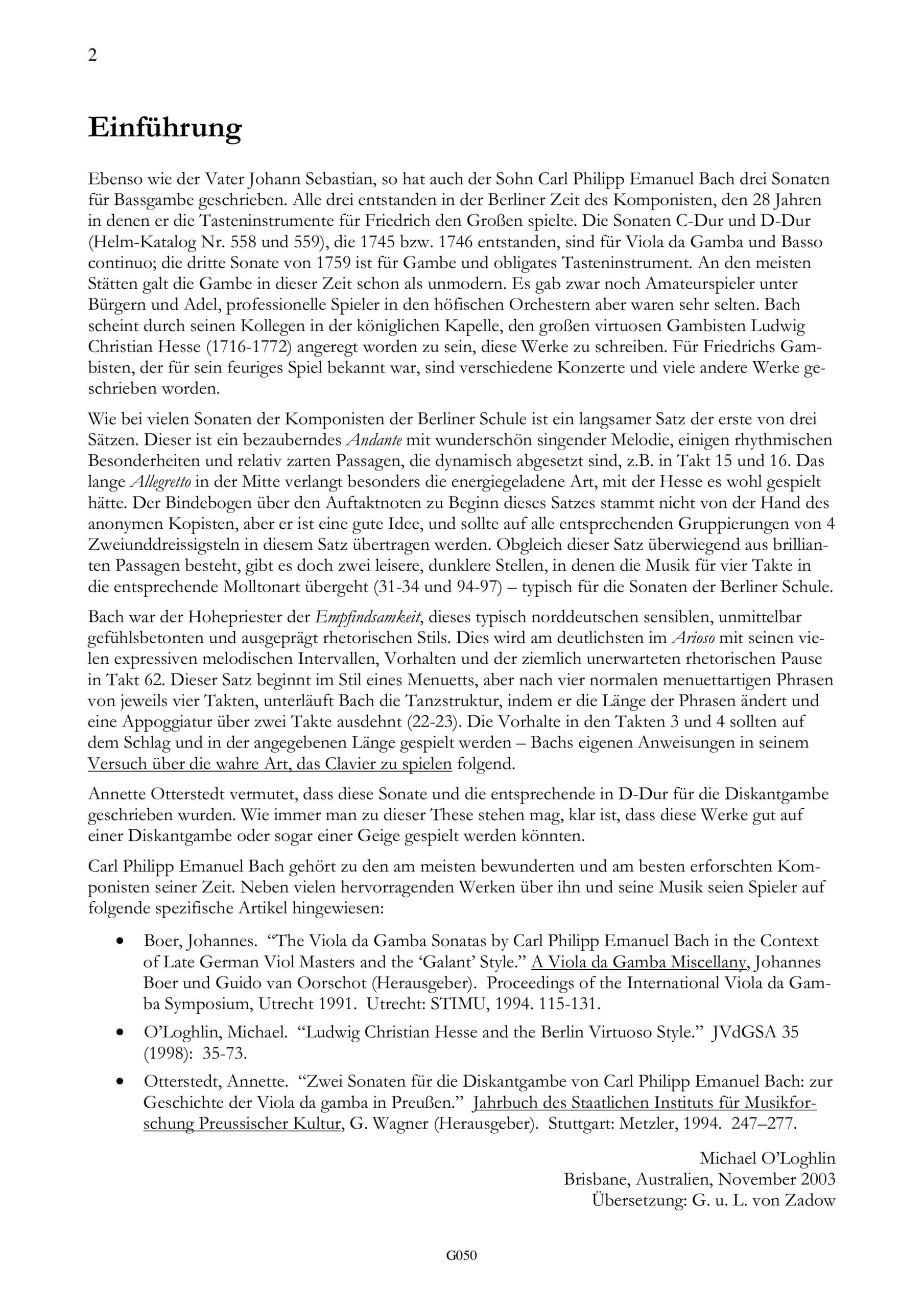 Carl Philipp Emanuel Bach (1714-1788) Sonate C-Dur für Viola da Gamba und B.c. - Besprechungen / Reviews – Bild 2