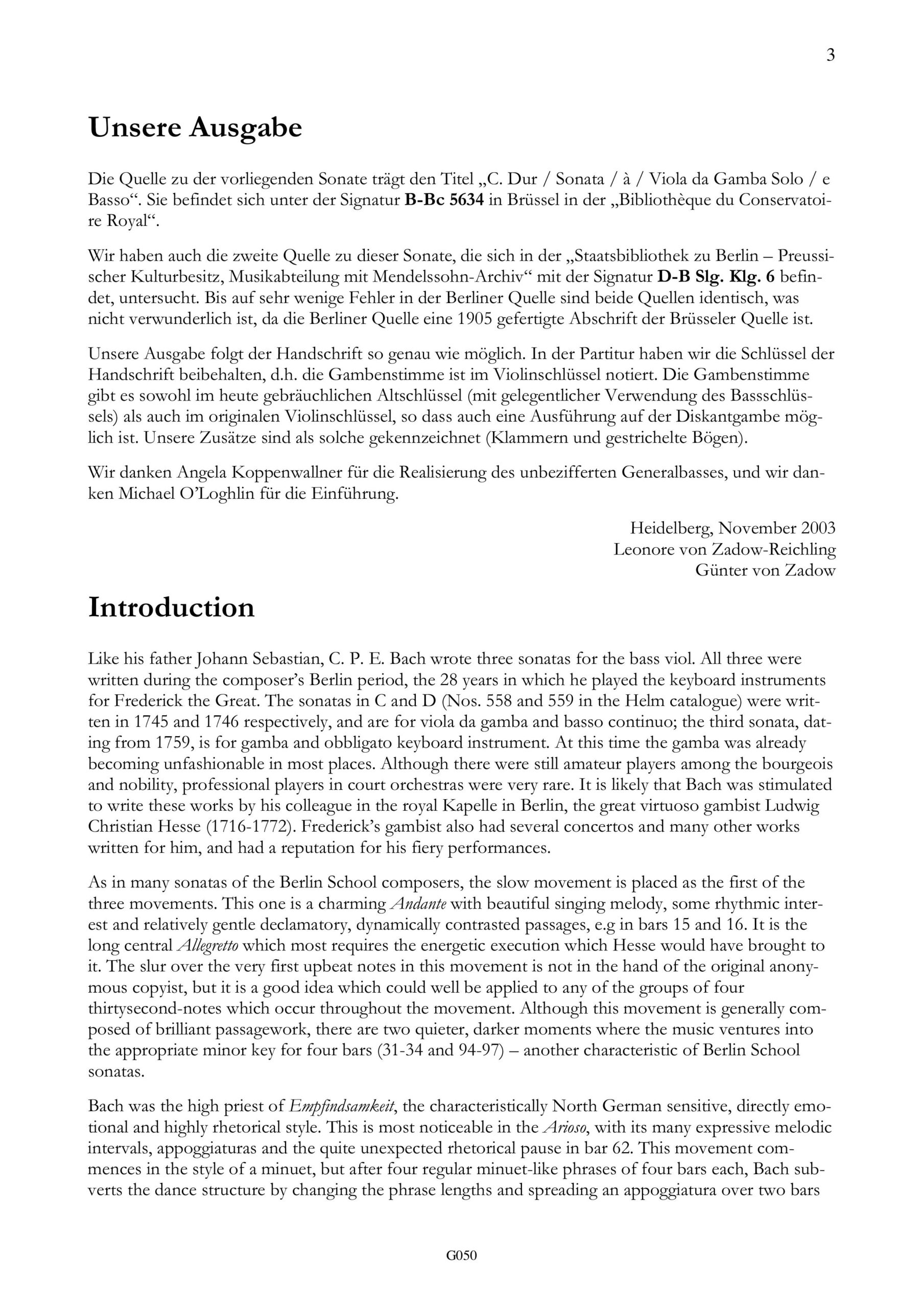 Carl Philipp Emanuel Bach (1714-1788) Sonate C-Dur für Viola da Gamba und B.c. - Besprechungen / Reviews – Bild 3