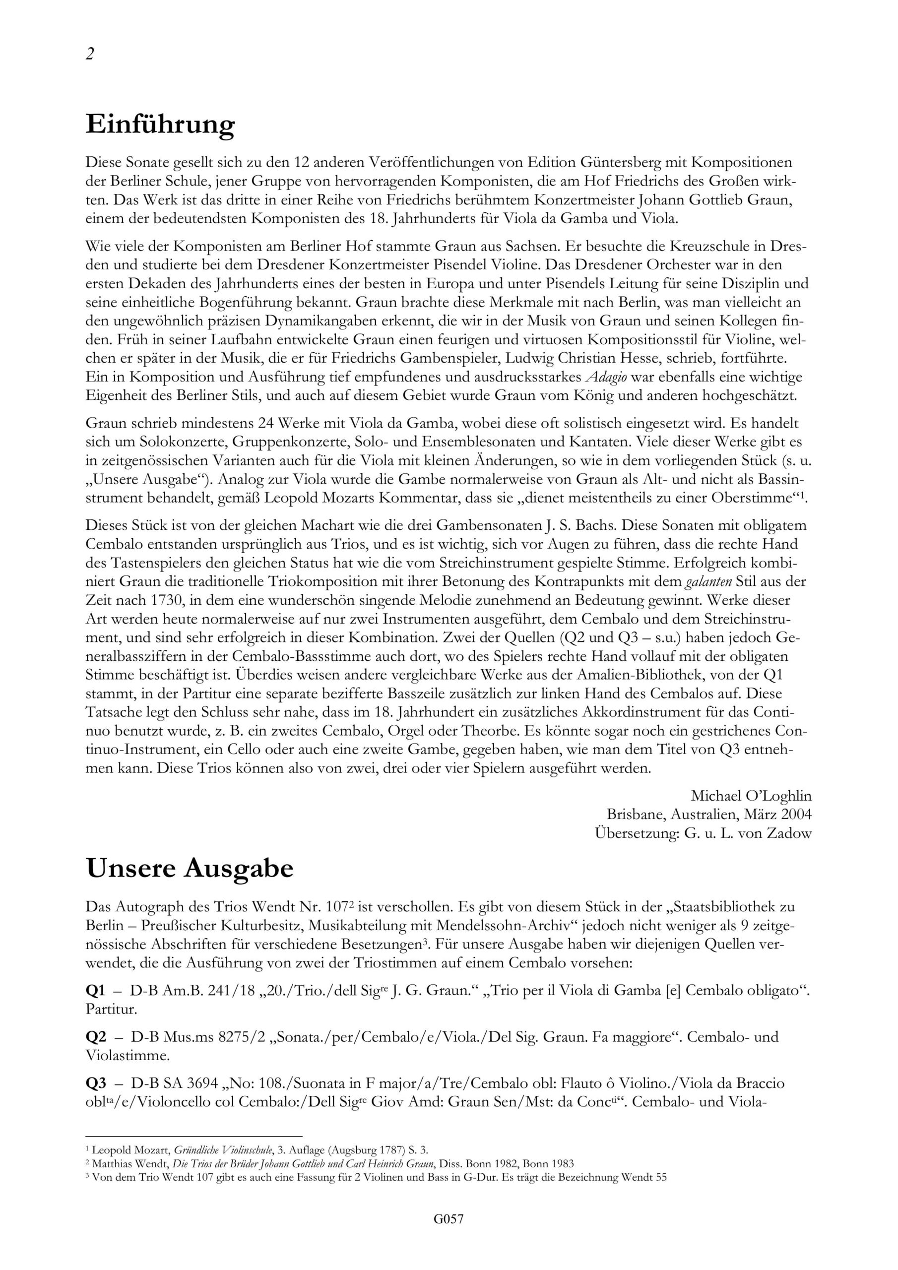 Johann Gottlieb Graun (17-1/2-1771) Sonate F-Dur für Viola da Gamba oder Viola und obligates Cembalo - Besprechungen / Reviews – Bild 2