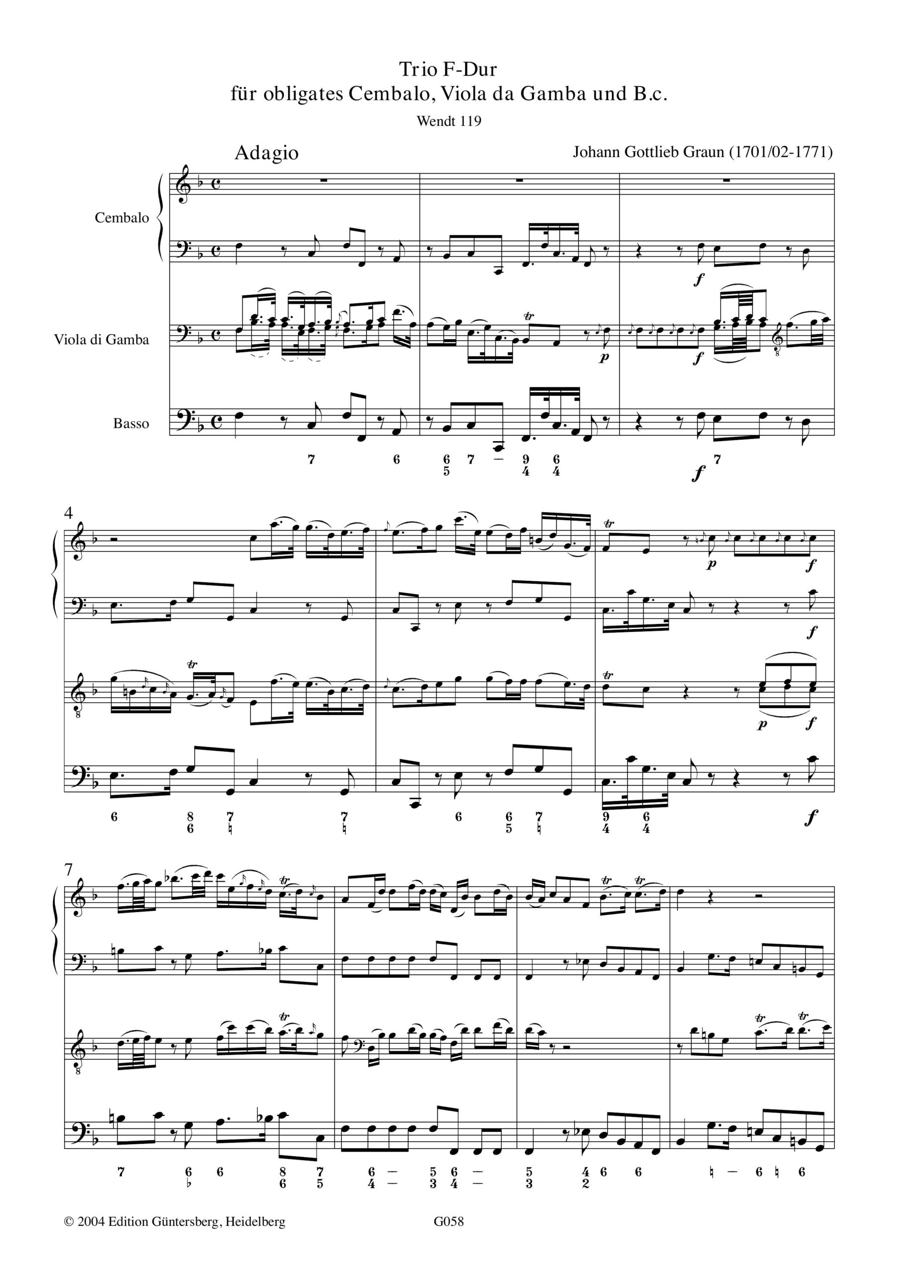 Johann Gottlieb Graun (1701/2-1771) Trio F-Dur - für Viola da Gamba, obligates Cembalo und Basso continuo – Bild 4