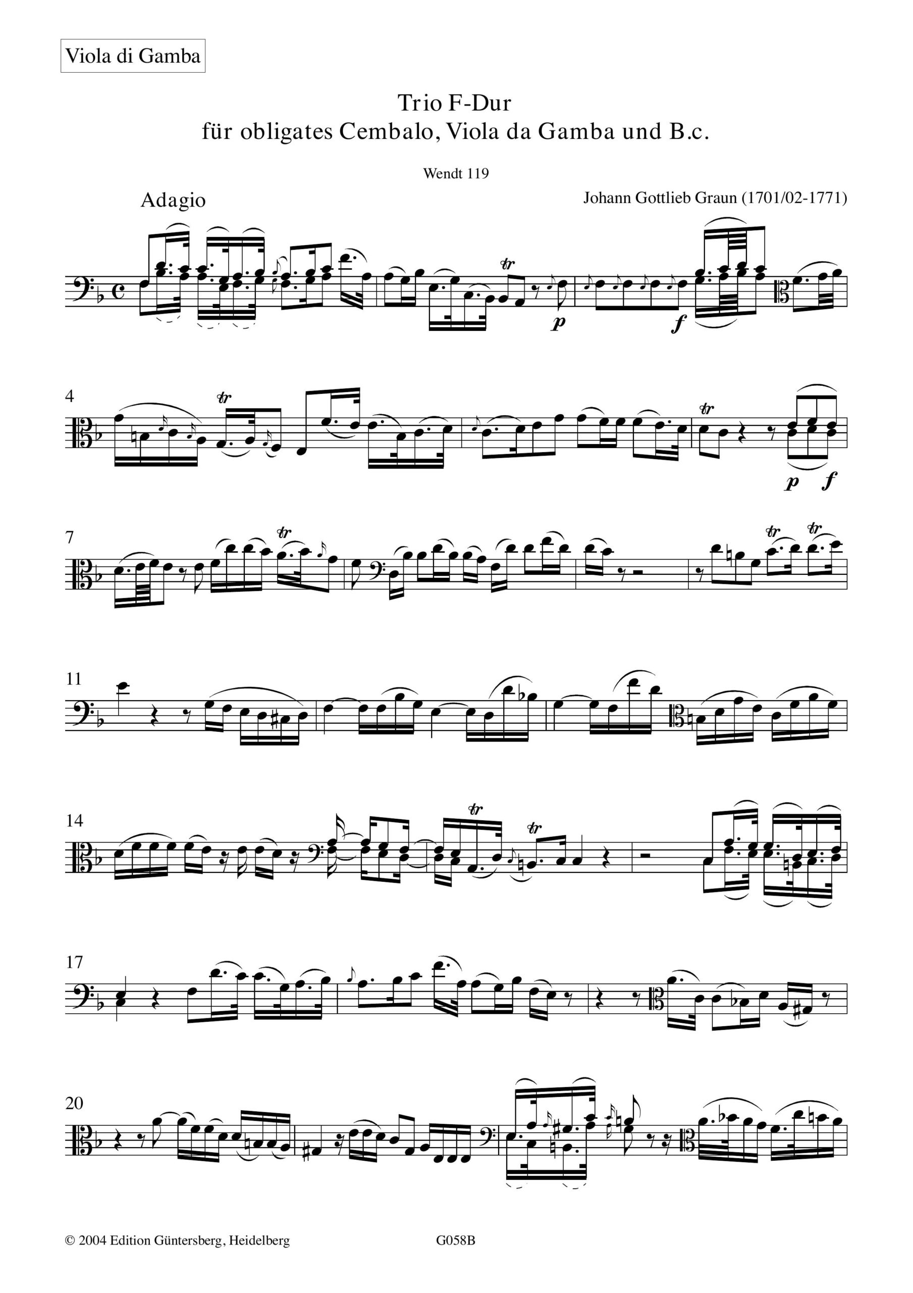 Johann Gottlieb Graun (1701/2-1771) Trio F-Dur - für Viola da Gamba, obligates Cembalo und Basso continuo – Bild 5