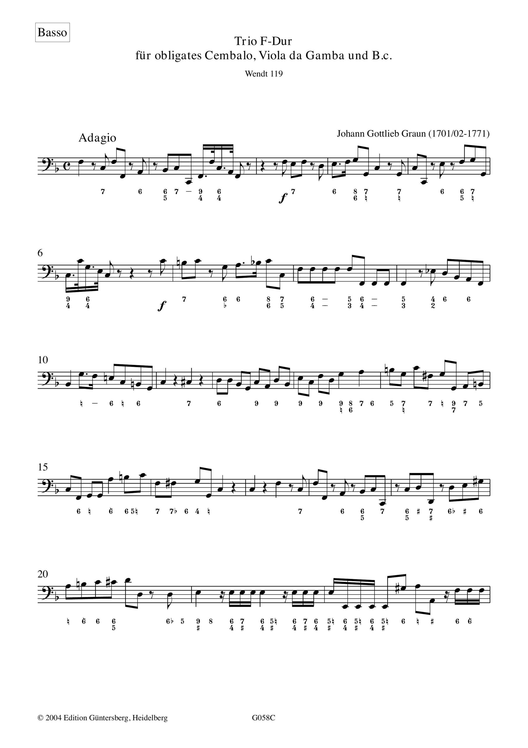 Johann Gottlieb Graun (1701/2-1771) Trio F-Dur - für Viola da Gamba, obligates Cembalo und Basso continuo – Bild 7