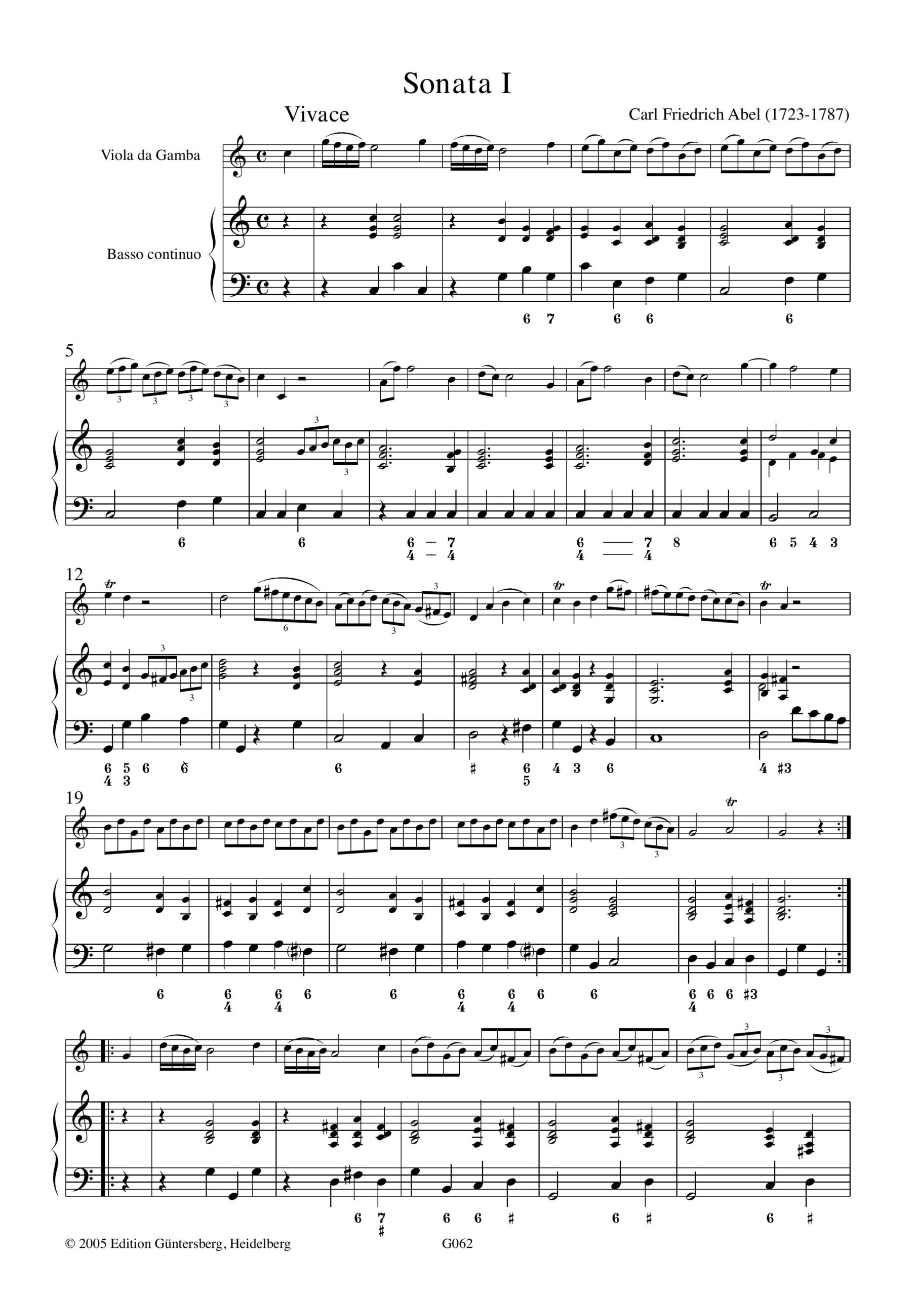 Carl Friedrich Abel (1732-1787) Six Easy Sonattas - für Viola da Gamba und Basso continuo oder andere Instrumente – Bild 3
