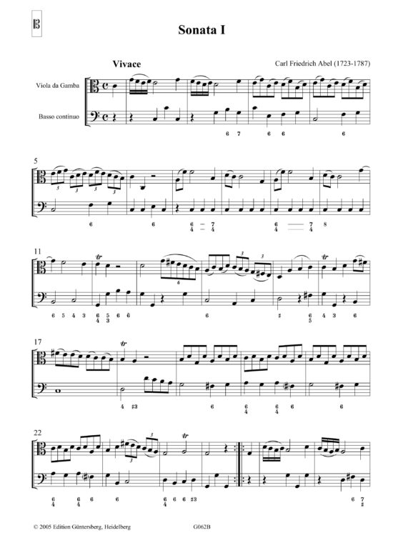 Carl Friedrich Abel (1732-1787) Six
        Easy Sonattas - für Viola da Gamba und Basso continuo oder andere Instrumente
