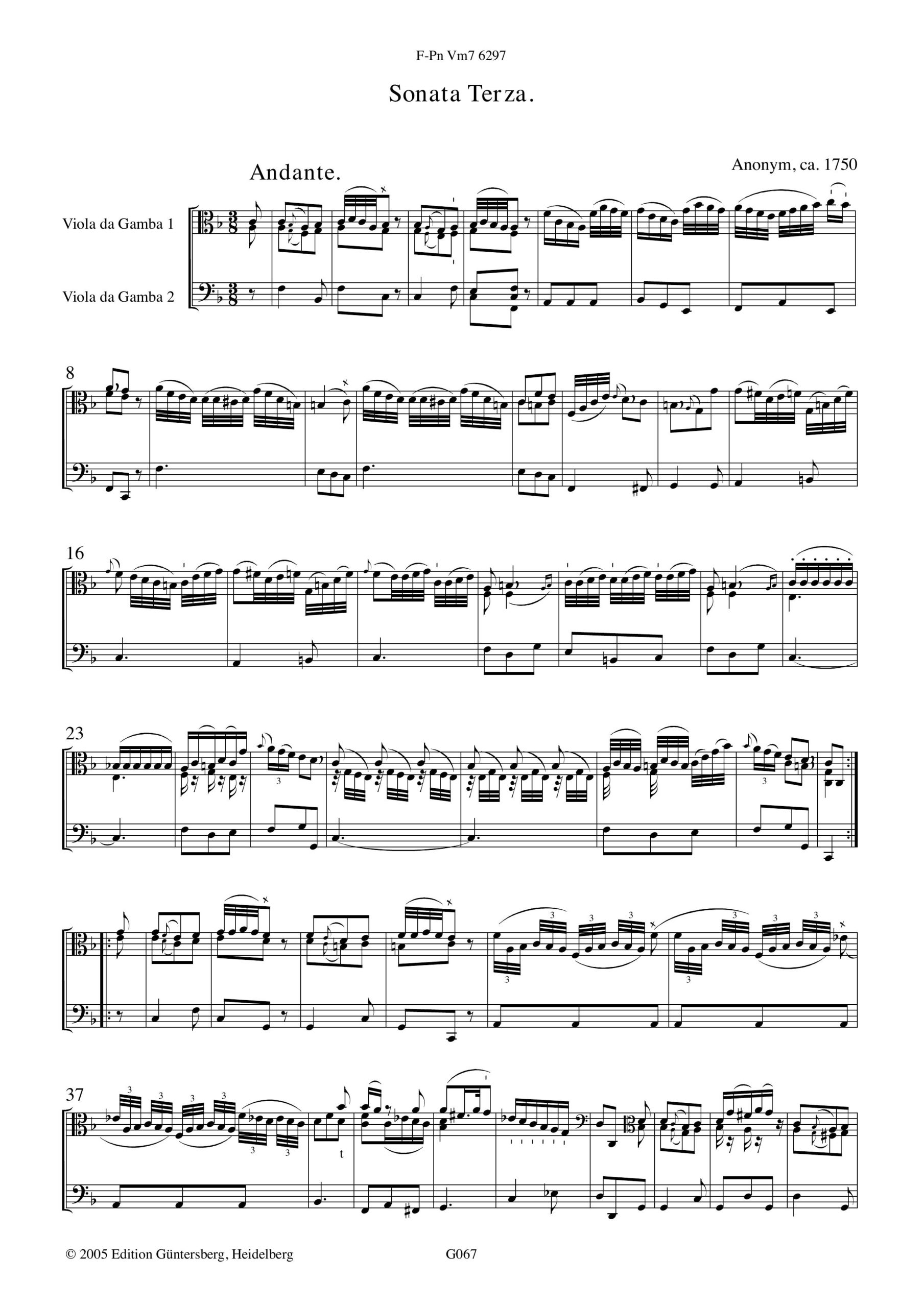 Anonym, Frankreich um 1750 Pariser Gambenduos - Sechs frühklassische Sonaten eines unbekannten Komponisten für zwei
Bassgamben - Sammlung Vm7 6297 der Nationalbibliothek in Paris – Bild 10