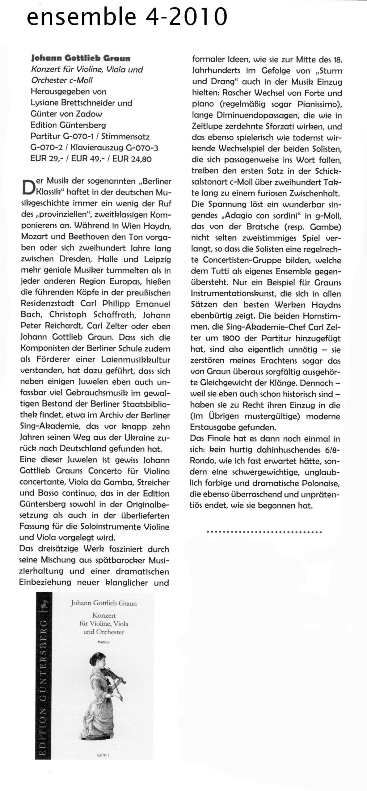 Johann Gottlieb Graun (1701/02-1771) Konzert für Violine, Viola und Orchester - Besprechungen / Reviews – Bild 4