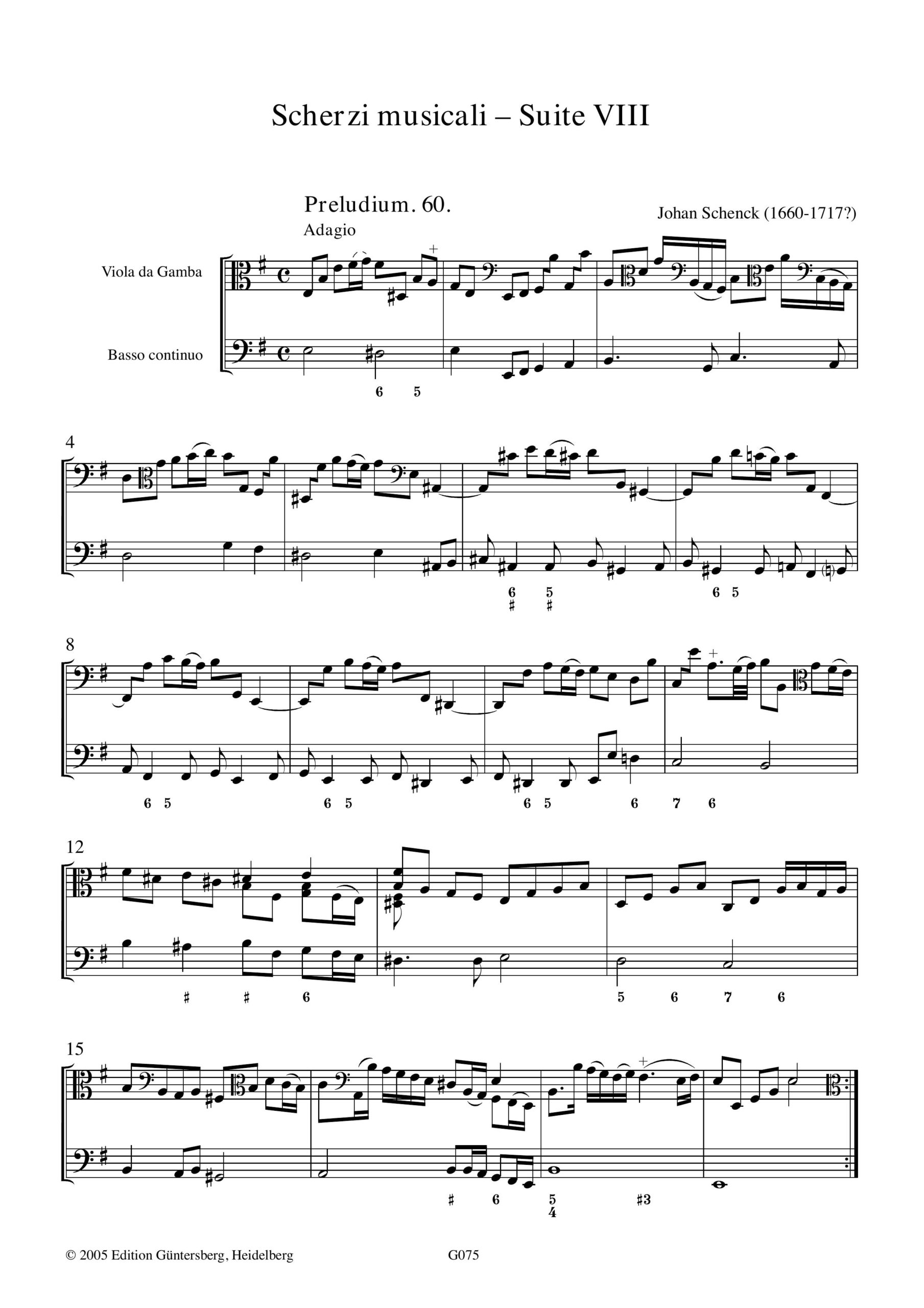 Johan Schenck (1660-1712) Scherzi
musicali - 14 Suiten für Viola da Gamba und Basso continuo ad libitum, Opus
6 – Bild 4