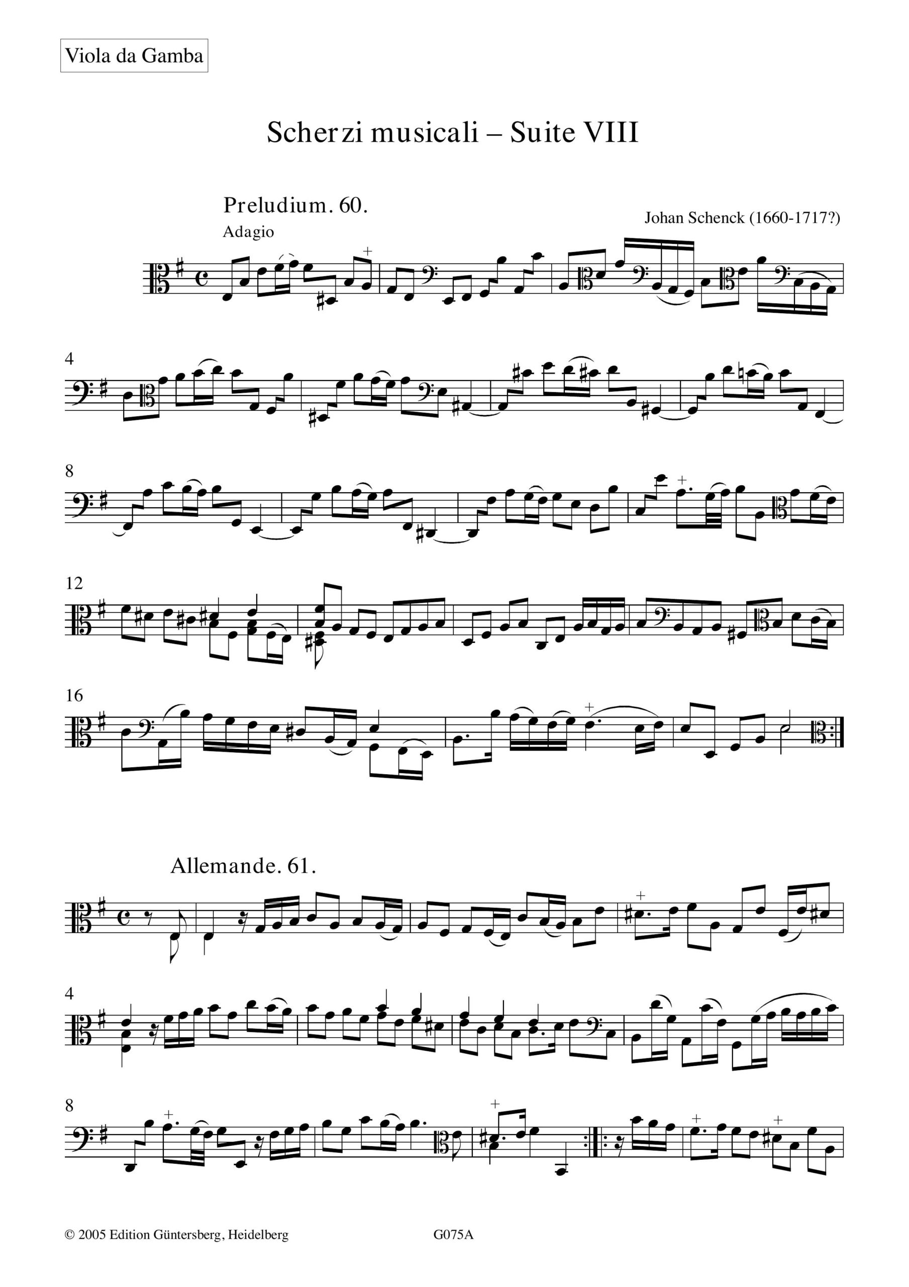 Johan Schenck (1660-1712) Scherzi
musicali - 14 Suiten für Viola da Gamba und Basso continuo ad libitum, Opus
6 – Bild 5