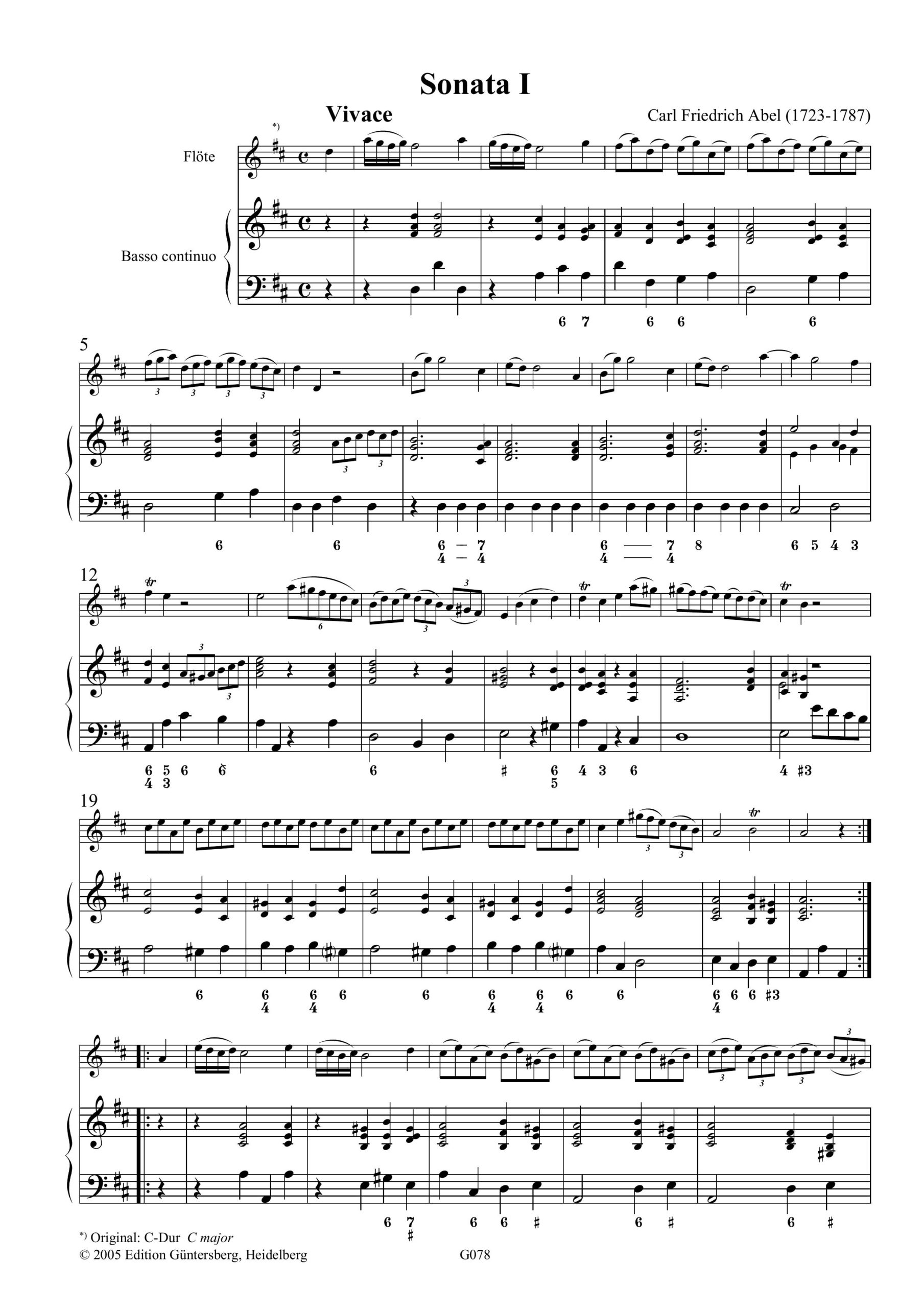 Carl Friedrich Abel (1732-1787) Six
Easy Sonattas - für Flöte und Basso continuo – Bild 5