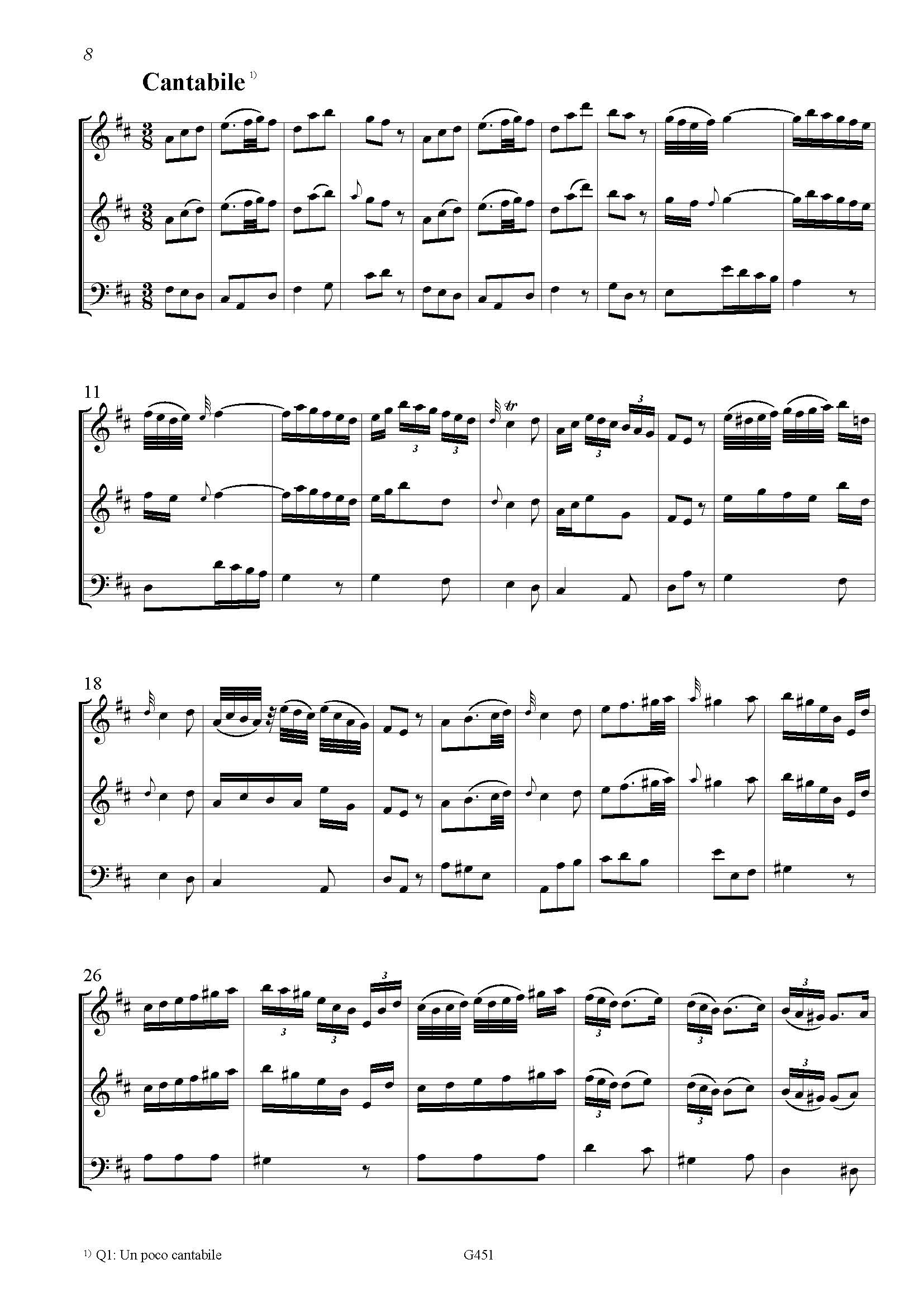 Johann Gottlieb Graun oder Carl Heinrich Graun (1701/02–1771 bzw. 1703/04–1759) - Solo für Traversflöte und Basso continuo in D-Dur – Bild 3