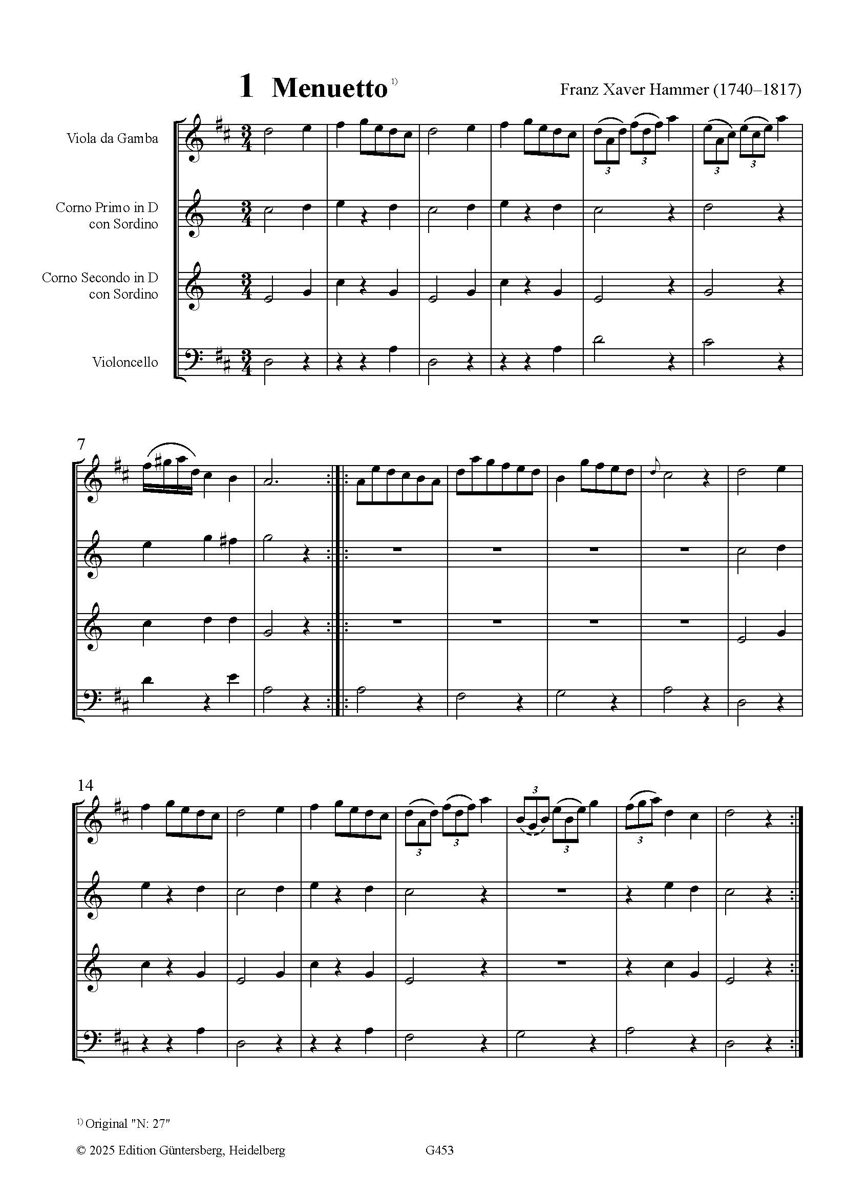 Franz Xaver Hammer (1740–1817) - Sammlung Ludwigslust; 14 Stücke für Viola da Gamba, zwei Hörner und ... – Bild 4