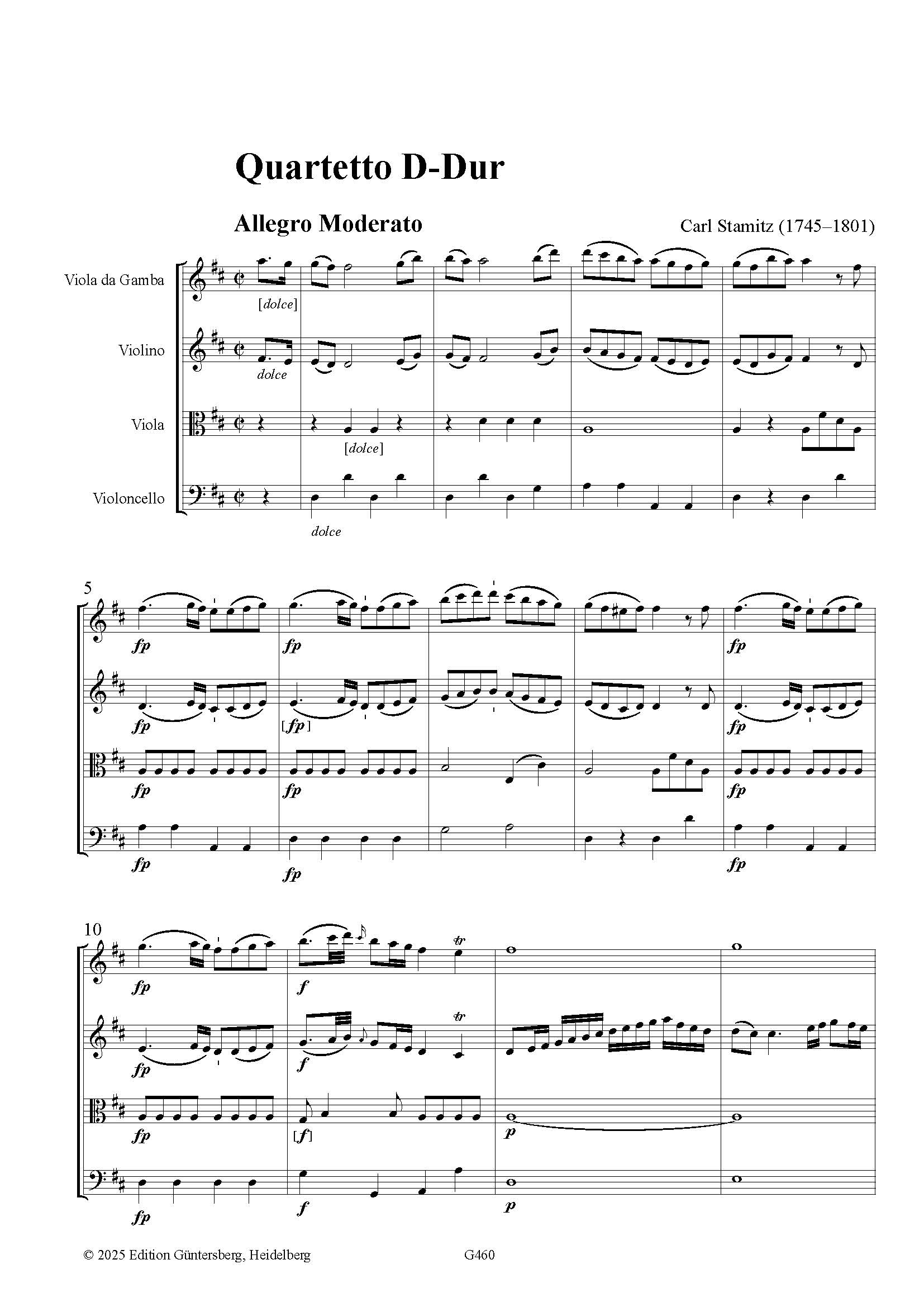 Carl Stamitz (1745–1801) - Quartetto D-Dur für Viola da Gamba, Violine, Viola und Violoncello – Bild 4